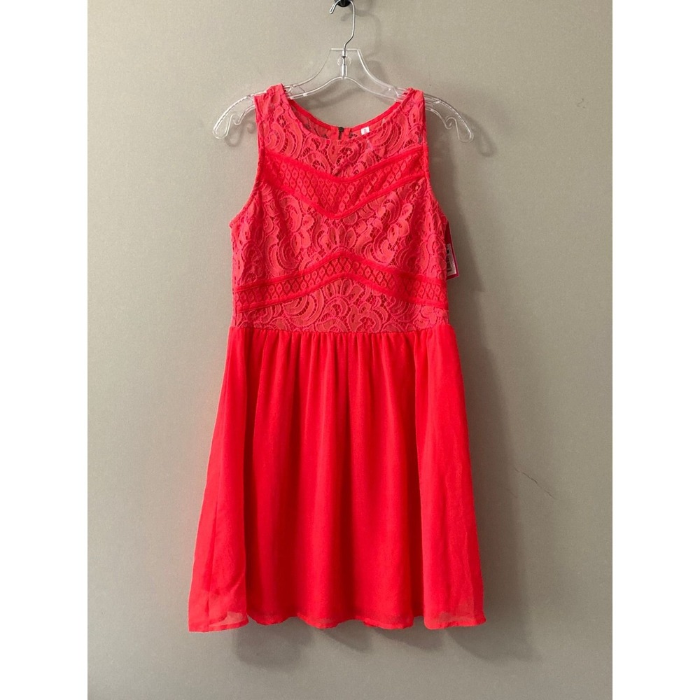 Xhilaration Womens Hot Coral Lace Mini Dress Sleeveless Size L NWT N47